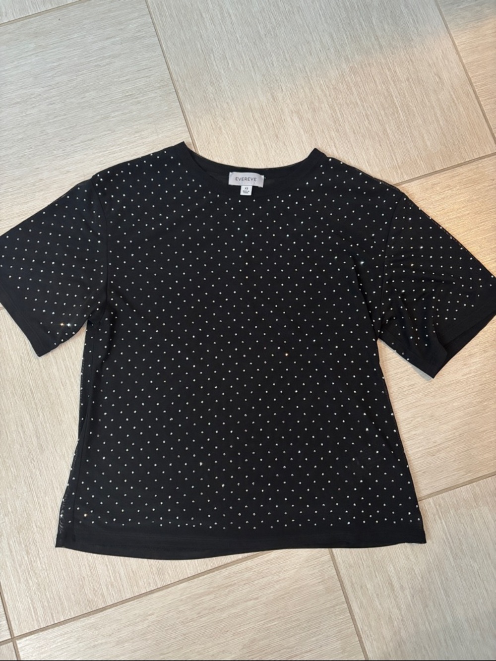 Evereve Black Short Sleeve Tee with Silver Dot Embellishments